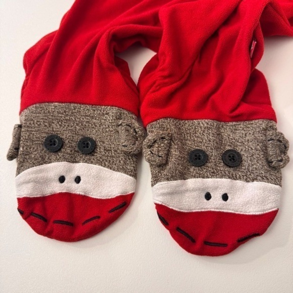 Nick & Nora Footed Pajamas Womens S Red Long Sleeve Sock Monkey Fleece Sleepwear - Picture 4 of 12